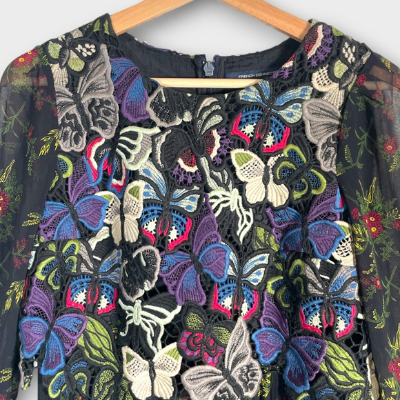 French Connection Dress Sz 4 US Butterfly Crochet Whimsical Fairycore EUC - Picture 2 of 12